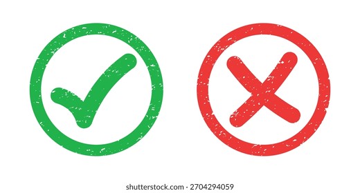 red and green check mark texture icon element collection