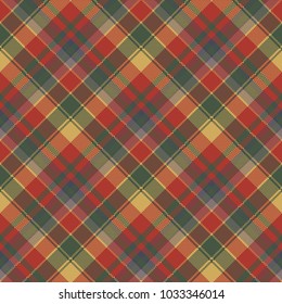 Red green check plaid texture textile seamless pattern. Vector illustration.