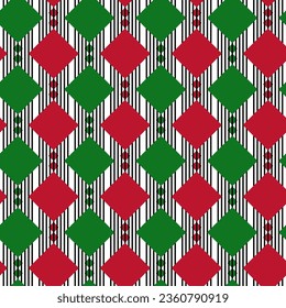 Gigante de color verde rojo a cuadros y líneas Patrón sin foco con figuras geométricas. Repetida mini diamante ornamental fondo abstracto. Motivo de Rombuses. Estilo moderno sencillo, impresión textil, envoltura