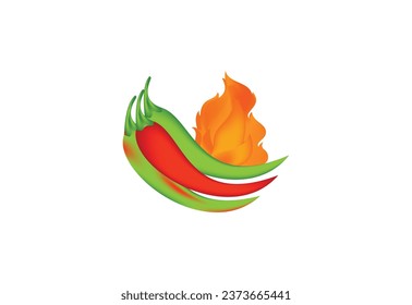 red green chili with fire flame isolated on transparent background cutout .