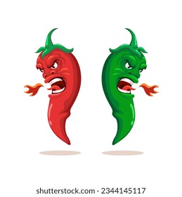 Red And Green Chili Hot Spicy Character Set Cartoon Illustration Vector