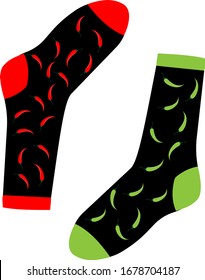 red and green chili pepper socks