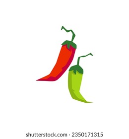 Red and green chili spicy peppers. Hot pepper, paprika, jalapeno vector icon illustration. Spicy ingredient, spice for cooking mexican, latin dishes isolated on white background