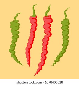 red and green chilli on beige background