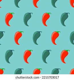 Red and green chilli pepper seamless pattern, cheerful farm background for design