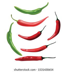 Red, green  chilli peppers isolated on a white background. Vector illustration