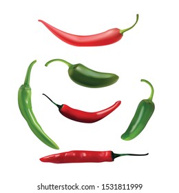 Red, green  chilli peppers isolated on a white background. Vector illustration