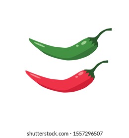 Red, green chilli peppers isolated on a white background. Vector illustration