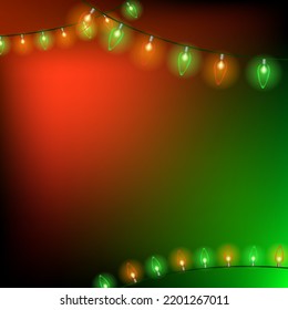 Fondo de navidad rojo y verde con luces. Fondo para publicar con un lugar para el texto. Ilustración del vector