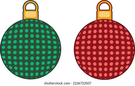 Bolas de navidad rojas y verdes. Ilustración vectorial plana. 