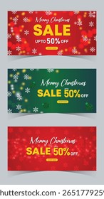 Red and Green Christmas Banners Set Vol 03 High contrast templates with snowflake bursts and bold sale messages