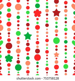 Red and green christmas beads strings, seamless pattern vector background