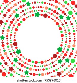 Red and green christmas beads strings circle wreath, vector template background