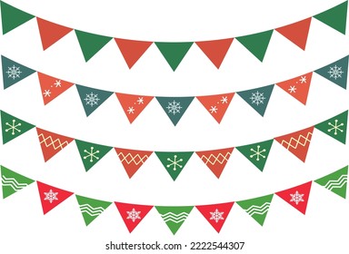 Red and green christmas bunting flag isolated on white vector.