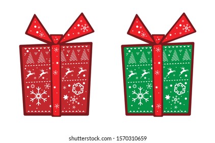Red and green Christmas Gift with a pattern