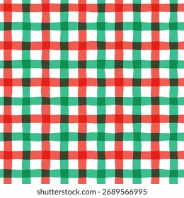 Patrón inconsútil del Vector del guingham de las Navidades rojas y verdes, fondo lindo del plaid del día de fiesta