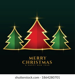 red green christmas golden trees background design