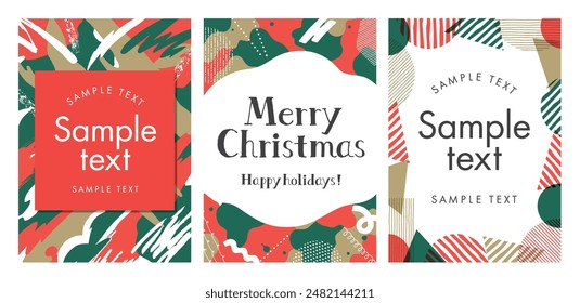 Red and green Christmas greeting card template set