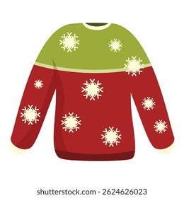 Red and green christmas jumper featuring a snowflake pattern
