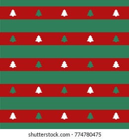 red and green Christmas pattern with fir trees