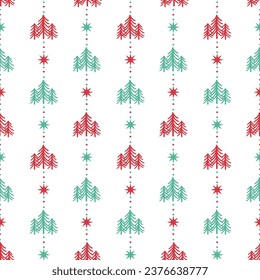 Red Green Christmas Pine Tree Vector Decoration Seamless Pattern can be use for background and apparel design