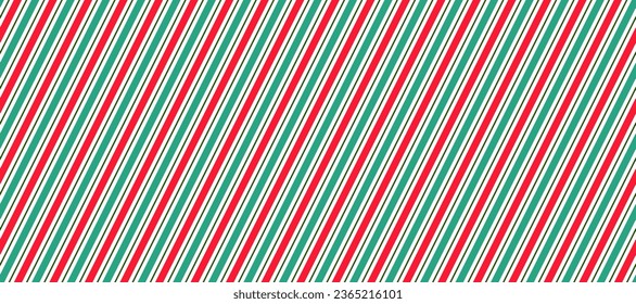 Red and green Christmas seamless pattern. Candy cane diagonal stripes background. Repeating Xmas decoration wallpaper. Winter holidays lines backdrop. peppermint gift wrapping print. Vector