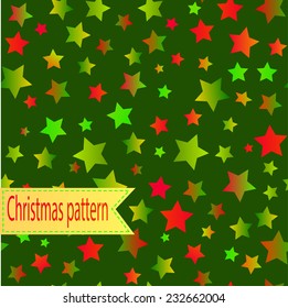 Red and green Christmas seamless patterns with multicolored stars