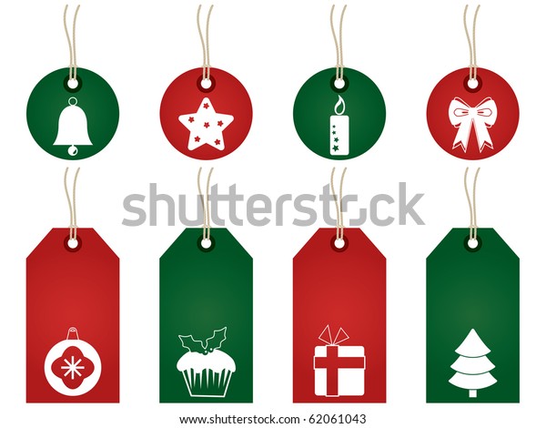 Red Green Christmas Tags Motifs Isolated Stock Vector (Royalty Free ...