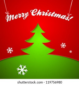 Red and green Christmas tree vector applique with sign