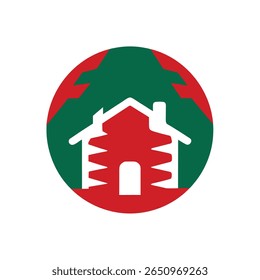 Red Green Circle with House Silhouette Symbolizing Mexican Revolucion Mexicana Mexico