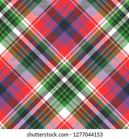 Red green color check seamless fabric texture. Vector illustration.