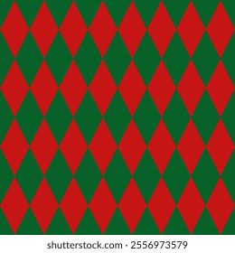 Red and green color rhombus shape geometric seamless pattern for backdrop, background, banner, wallpaper, fabric, textile, and gift wrap paper. Christmas theme.