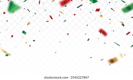 Red and green confetti celebration banner, christmas decoration background