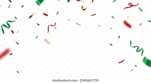 Red and green confetti celebration banner, christmas decoration background