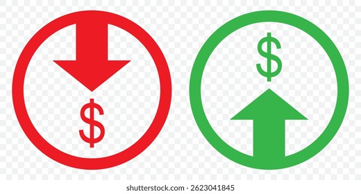 Red and Green cost reduce icon vector. cost reduce sign icon for web site on Transparent Background. EPS 10.