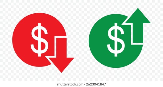Vermelho e Verde custo reduzir o vetor ícone. custo reduzir ícone sinal para o site no fundo transparente. EPS 10.
