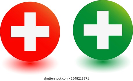 Red and Green Cross icons modern medical aid symbols for health design.