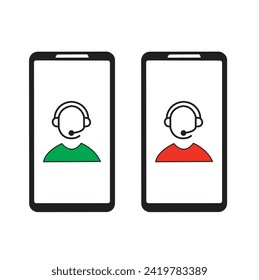 Red and green customer service icons in a smartphone screen