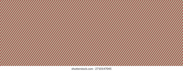 Red and green diagonal lines wallpaper. Striped candy cane Christmas seamless pattern.  Vector gift decor backdrop. Xmas peppermint repeating background. Winter holiday present wrapping paper. Eps10