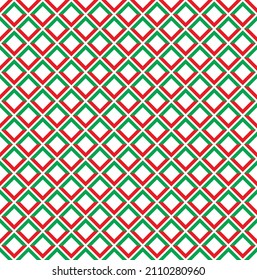 Red and green diagonal square  pattern. Red and green stripes pattern on white background. Colorful diagonal wallpaper. Abstract background.