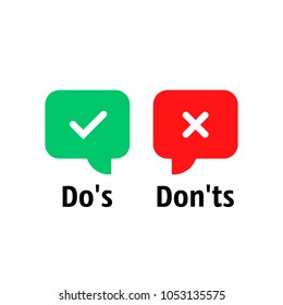 red and green do's and don'ts bubble. concept of rules of conduct for people like fail or incorrect decision. simple flat cartoon trend modern info logotype graphic design isolated on white background