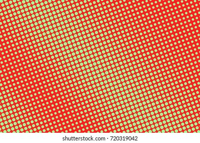 Red and green dotted halftone vector background. Diagonal halftone gradient. Sparse halftone banner template. Vintage dotted pattern. Abstract dotted backdrop. Pop art design. Grungy halftone texture