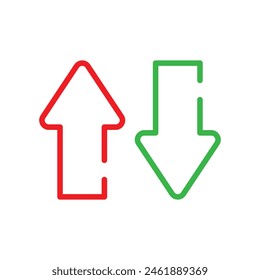 Red Up and Green down arrow icon. Two arrows with different direction can be used for input output process, forward sign, vertical swap. Vector illustration. Eps file 8.