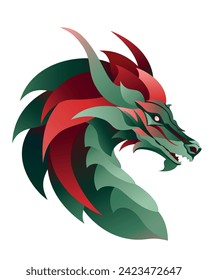 Red and green dragon profile