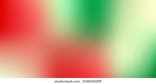 Red and green dynamic blend of vibrant colors merging together, creating a visually engaging gradient effect. Blurred empty winter banner. New year blank backdrop