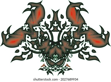 Red and green eagle heads symbol with floral elements on white. Eagle or phoenix symbol for tattoo, emblems, embroidery, prints on T-shirts, textiles, logos, stikers, shields, wallpaper, etc.