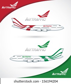 Red and green exterior design of aircraft with eagle as a motive  - vector illustration