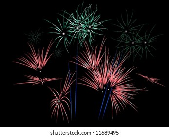Red and green fireworks exploding (Vector)