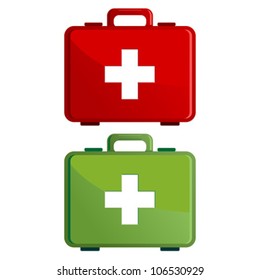 Red And Green First Aid Kit Case Over White