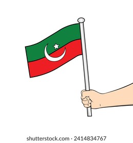 red and green flag holding the hand its flag Pakistan Tehreek-e-Insaf (PTI) is a political party in Pakistan with a white background 